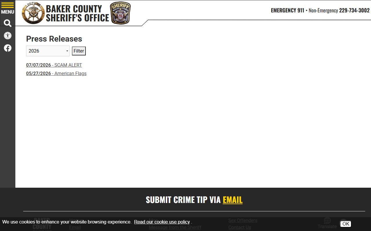 Baker County arrest records and court charges sheriff press releases