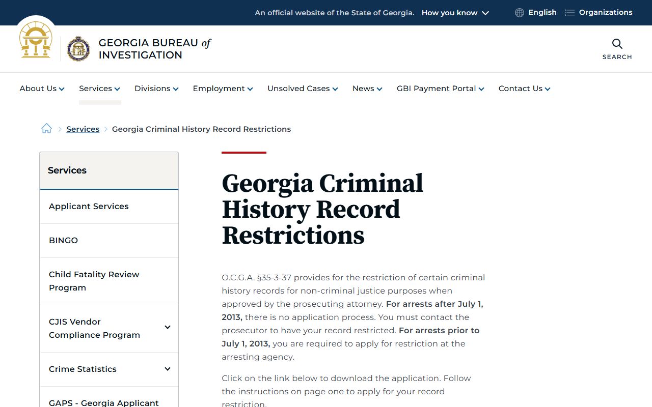 Baker County criminal court records GBI record restriction page