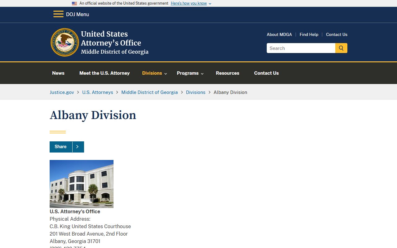 Baker County criminal court records U.S. Attorney Albany Division