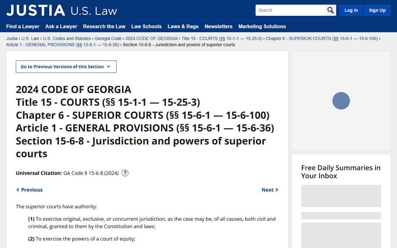 Baker County court records Georgia Superior Court jurisdiction statute