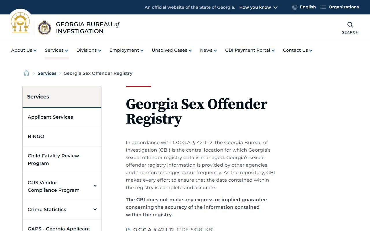 Baker County inmate records GBI sex offender registry