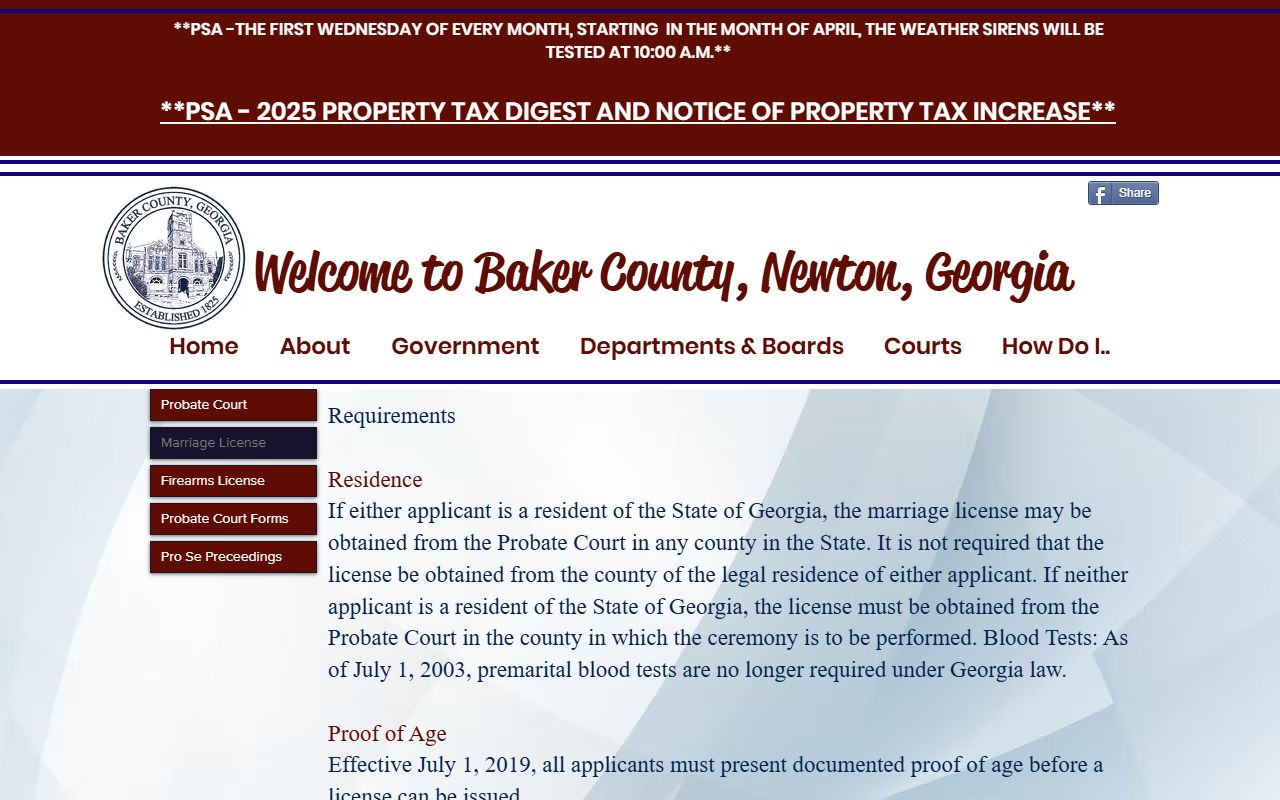 Baker County marriage records license page