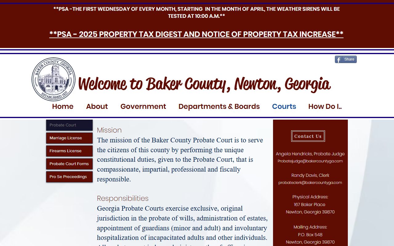 Baker County probate records Probate Court page